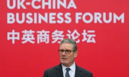 Le Premier ministre britannique Keir Starmer prononce un discours lors du Forum commercial Royaume-Uni-Chine à la Bank of China à Pékin, le 30 janvier 2026