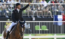 Le cavalier français Kevin Staut lors de l'épreuve de saut d'obstacles par équipes, aux JO de Rio le 17 août 2016