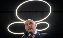 Le Premier ministre letton Andris Kulbergs pendant la soirée électorale à Riga, le 3 octobre 2026