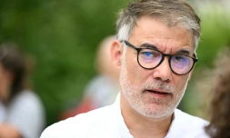 Le premier secrétaire du PS Olivier Faure aux universités d'été des Ecologistes, à Strasbourg, le 21 août 2025