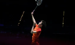 La Chinoise Chen Yu Fei contre la Japonaise Nozomi Okuhara pendant l'Open de Grande-Bretagne de badminton le 14 mars 2020 Ă Birmingham