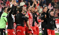 Les joueurs de Gérone célèbrent leur victoire 4-2 contre le Real Madrid mardi en championnat d'Espagne, à domicile au stade Montilivi.