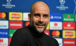 L'entraßneur espagnol de Manchester City Pep Guardiola en conférence de presse, le 25 novembre 2019 à Manchester