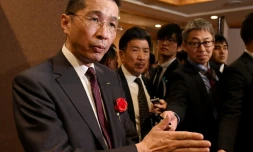 Hiroto Saikawa (g) patron de Nissan pendant un entretien avec l'Agence France-Presse en marge d'un événement de la fédération patronale Keidanren à Tokyo le 7 janvier 2019.