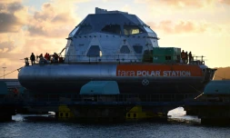 La Tara Polar station, observatoire scientifique en aluminium capable de dériver sur la banquise, le 1er octobre 2024 à Cherbourg