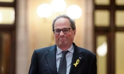 Joaquim Torra, candidat au poste de président de la Catalogne, arrive au parlement catalan, le 11 mai 2018 à Barcelone