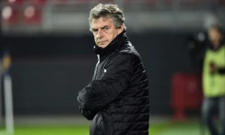 L'entraĂźneur Christian Gourcuff, alors Ă Rennes, lors des 16es de finale de la Coupe de la Ligue Ă Dijon, le 25 octobre 2017