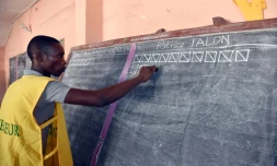 Un officiel de la Commission électorale nationale compte les votes à Cotonou le 20 mars 2016