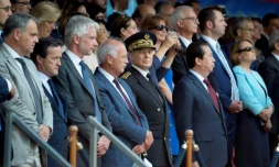 Le préfet du Rhône, Henri-Michel Comet (C) lors d'une cérémonie militaire à l'occasion de la Fête nationale, le 13 juillet 2017 à Lyon