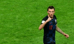 L'attaquant croate Mario Mandzukic vient de marquer le but de la victoire contre l'Angleterre en prolongation de la demi-finale, le 11 juillet 2018 à Moscou