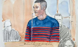 Croquis d'audience de Jonathann Daval, jugé devant la cour d'assises de la Haute-SaÎne, à Vesoul, le 16 novembre 2020