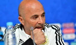 Jorge Sampaoli lors de la conférence de presse de veille de match, le 25 juin 2018 à Saint-Pétersbourg, où l'Argentine affronte le Nigeria
