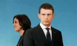 Le Premier ministre Manuel Valls et la ministre du Travail Myriam El Khomri le 4 novembre 2015 Ă Paris