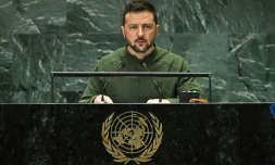 Le président ukrainien Volodymyr Zelensky lors du "Sommet de l'avenir" au siÚge de l'ONU, le 23 septembre 2024 à New york