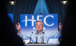 Bruno Le Maire, candidat déclaré à la primaire de droite pour la présidentielle de 2017 et membre du parti Les Républicains (LR), aux "Matins d'HEC", le 18 février 2016