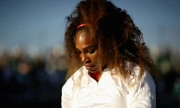 L'Américaine Serena Williams face à la Britannique Johanna Konta au 1er tour du tournoi de San José, le 31 juillet 2018