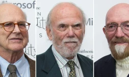 Photo du 9 décembre 2016 à Washington, des trois astrophysiciens américains, Rainer Weiss, Barry Barish et Kip Thorne récompensés mardi 2 octobre 2017 par le prix Nobel de physique pour l'observation des ondes gravitationnelles