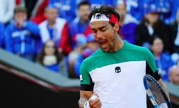 Fabio Fognini opposĂ© Ă  JĂ©rĂ©my Chardy en quarts de finale de Coupe Davis, le 6 avril 2018 Ă  GĂȘnes