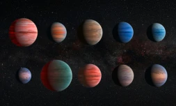 Impression d'artiste des dix exoplanètes chaudes de Jupiter fournie par l'ESA et la NASA, le 9 décembre 2015