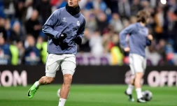 Les joueurs du Real Madrid, dont Cristiano Ronaldo avant la réception de Naples en Ligue des champions, le 15 février 2017 à Santiago Bernabeu