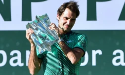 Roger Federer, vainqueur du Masters 1000 d'Indian Wells, en Californie, le 19 mars 2017