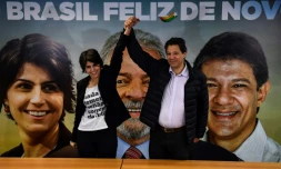 Manuela D'Avila, du Parti communiste du Brésil (PCdoB), nouvelle colistière du candidat à la présidentielle Fernando Haddad, ancien colistier de Lula,  le 7 août 2018 à Sao Paulo, au Brésil