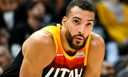 Rudy Gobert sous le maillot du Utah Jazz perndant le match N.6 du 1er tour des plays-offs NBA le 28 avril 2022 à Salt Lake City