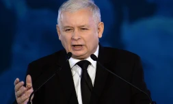 Jaroslaw Kaczynski à la tête du parti conservateur Droit et Justice, le 22 octobre 2015 à Varsovie