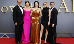 (g-d) Les acteurs Hugh Bonneville, Elizabeth McGovern, Michelle Dockery, Laura Carmichael et Allen Leech avant la première mondiale de "Downton Abbey" à Londres, le 9 septembre 2019