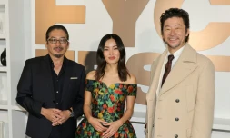 Les acteurs (de gauche à droite) Hiroyuki Sanada, Anna Sawai et Tadanobu Asano de la série Netflix "Shogun", à Los Angeles, aux Etats-Unis, le 11 juin 2024