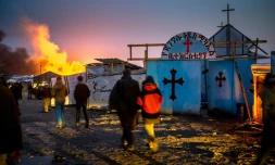 DémantÚlement du camp de migrants la "jungle" le 1er mars 2016 à Calais