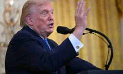 Le président américain Donald Trump s'exprime lors d'une réception de Hanouka, à la Maison Blanche à Washington, le 16 décembre 2025