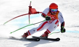 L'Autrichien Marcel Hirscher lors de la 1re manche du slalom géant des Jeux olympiques de Pyeongchang, le 18 février 2018