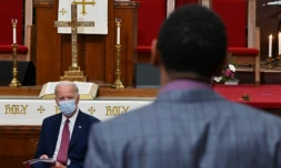 Le candidat démocrate à la Maison Blanche Joe Biden lors d'une rencontre avec des responsables religieux et politiques noirs, le 1er juin 2020 à Wilmington, dans le Delaware, pour évoquer la mort de George Floyd