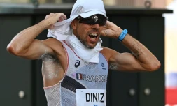 Le Français Yohann Diniz lors du 50 km marche, où il finalement abandonné, le 6 août  2021 à Sapporo