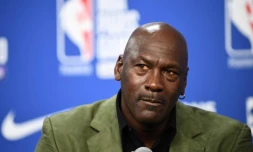 La légende du basket Michael Jordan en conférence de presse à Paris, le 24 janvier 2020