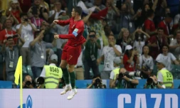 L'attaquant vedette du Portugal Cristiano Ronaldo après son 3e but contre l'Espagne lors du Mondial, le 15 juin 2018 à Sotchi