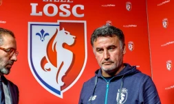 L'entraßneur de Lille Christophe Galtier  lors d'une conférence de presse, le 29 décembre 2017 à Camphin-en-PévÚle