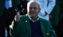 Photo d'Arnold Palmer, mort dimanche à 87 ans, prise le 7 avril 2016 à Augusta (Floride)
