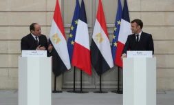 Les présidents français Emmanuel Macron et égyptien Abdel Fattah al-Sissi donnent une conférence de presse commune à Paris le 7 décembre 2020