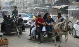 Des Palestiniens fuient Khan YounÚs, dans le sud de la bande de Gaza, aprÚs un ordre d'évacuation israélien, le 22 juillet 2024