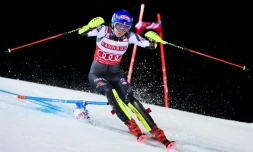 L'Américaine Mikaela Shiffrin lors du slalom parallèle de Stockholm, le 19 février 2019