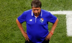 Le technicien colombien Hernan Dario Gomez, alors en charge du Panama, contre la Tunisie, dans le groupe G du Mondial à Saransk, le 28 juin 2018