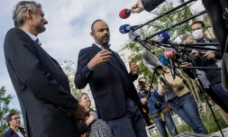 Le Premier ministre et candidat à la mairie du Havre Edouard Philippe s'adresse à la presse le 20 juin 2020 dans le cadre de sa campagne électorale