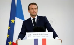 Le président Emmanuel Macron s'exprime lors d'un discours au ministÚre des Armées, le 13 juillet 2019 à Paris