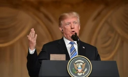 Donald Trump donne une conférence de presse dans sa résidence de Mar-a-Lago en Floride, le 18 avril 2018