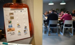 Des autistes à table après une matinée de travail à Auneau-Bleury-Saint-Symphorien, en France, le 24 novembre 2016