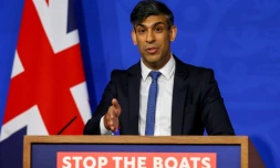 Le Premier ministre britannique Rishi Sunak lors d'une conférence de presse à Londres, le 22 avril 2024