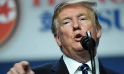 Le président américain Donald Trump lors d'une conférence de presse à l'issue de sa rencontre avec le dirigeant nord-coréen Kim Jong Un, le 28 février 2019 à Hanoï