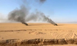 Une image diffusée le 15 septembre par les Houthis montre des véhicules militaires qu'ils disent avoir attaqué à al-Jawf, au Yémen